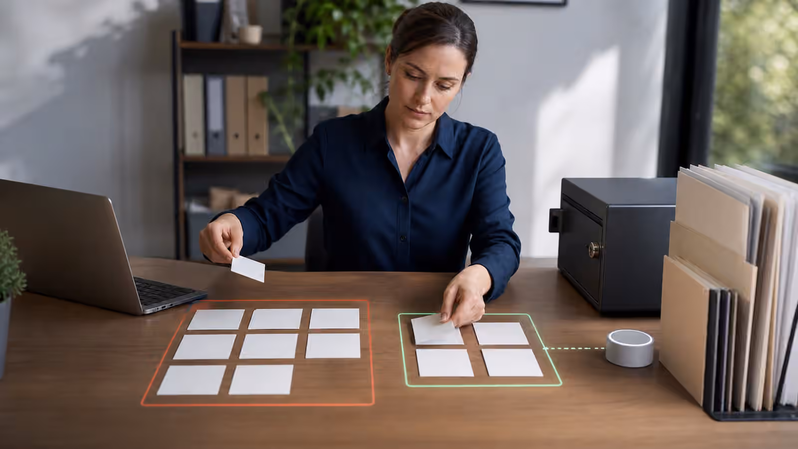 A human operator separates restricted source material from a smaller approved AI agent working set.