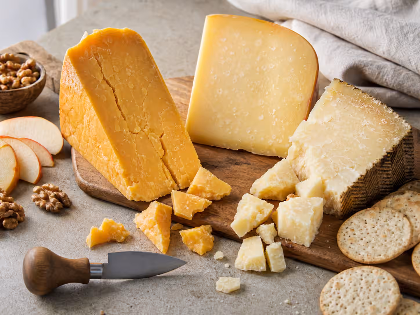 Aged Firm Cheese: Cheddar, Gouda, Manchego, Crystals, and Serving