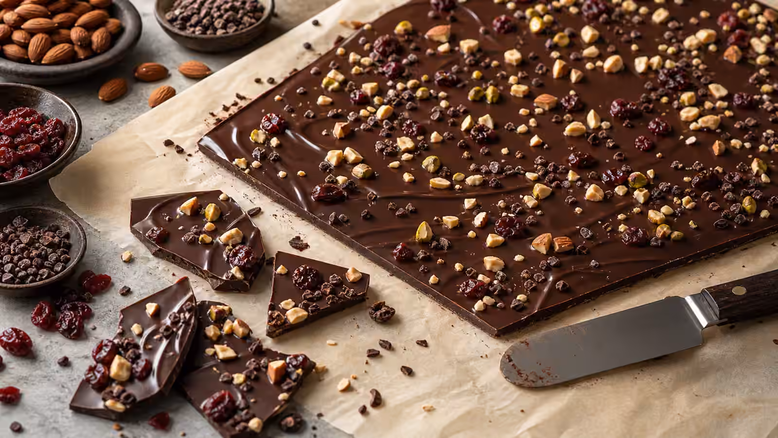 Chocolate Bark and Clusters: Thin Slabs, Toppings, and Clean Breaks