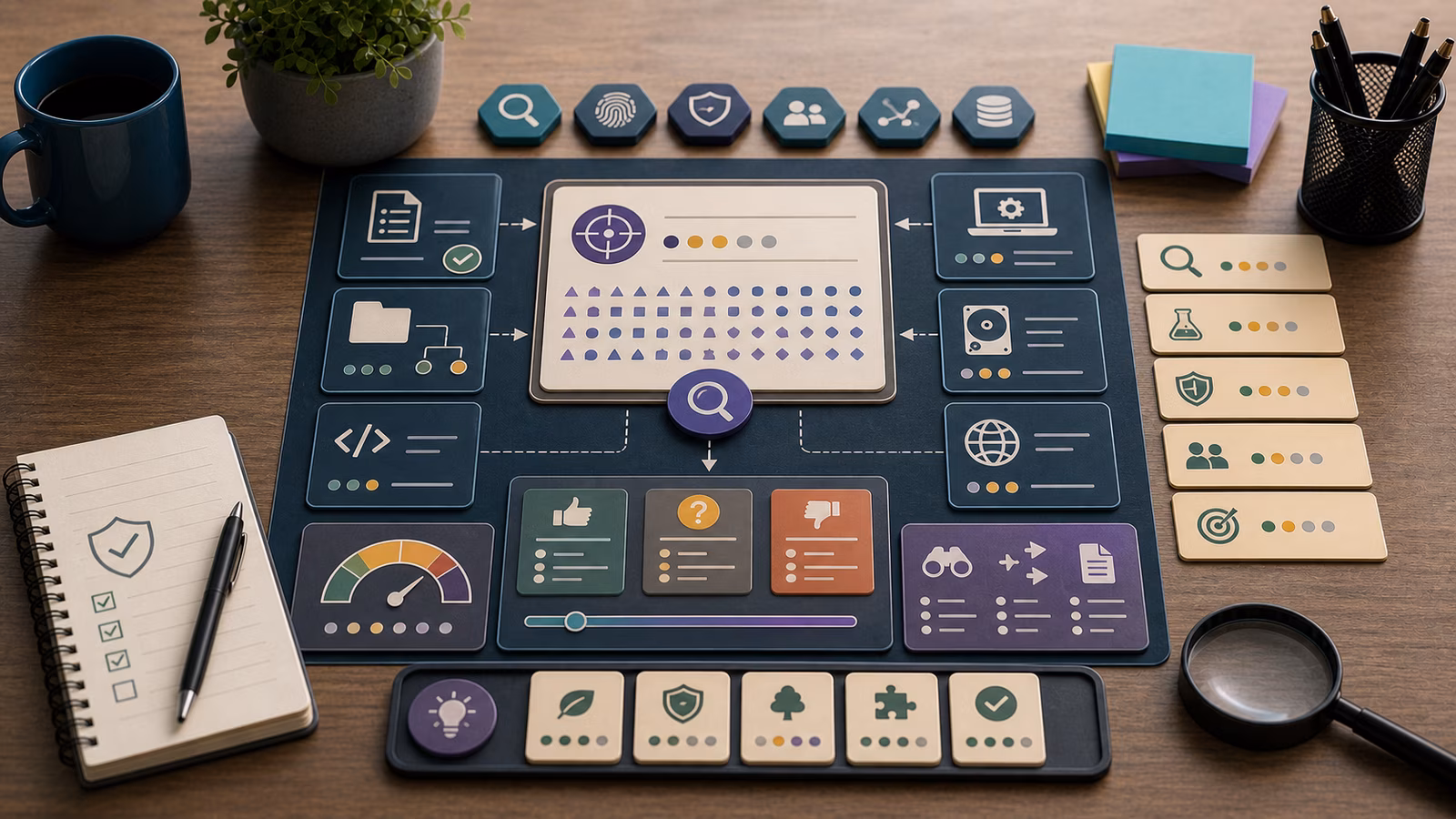 Calm cybersecurity illustration for YARA Matches Without Panic, showing abstract endpoint telemetry evidence cards, connected systems, and defensive control checkpoints.