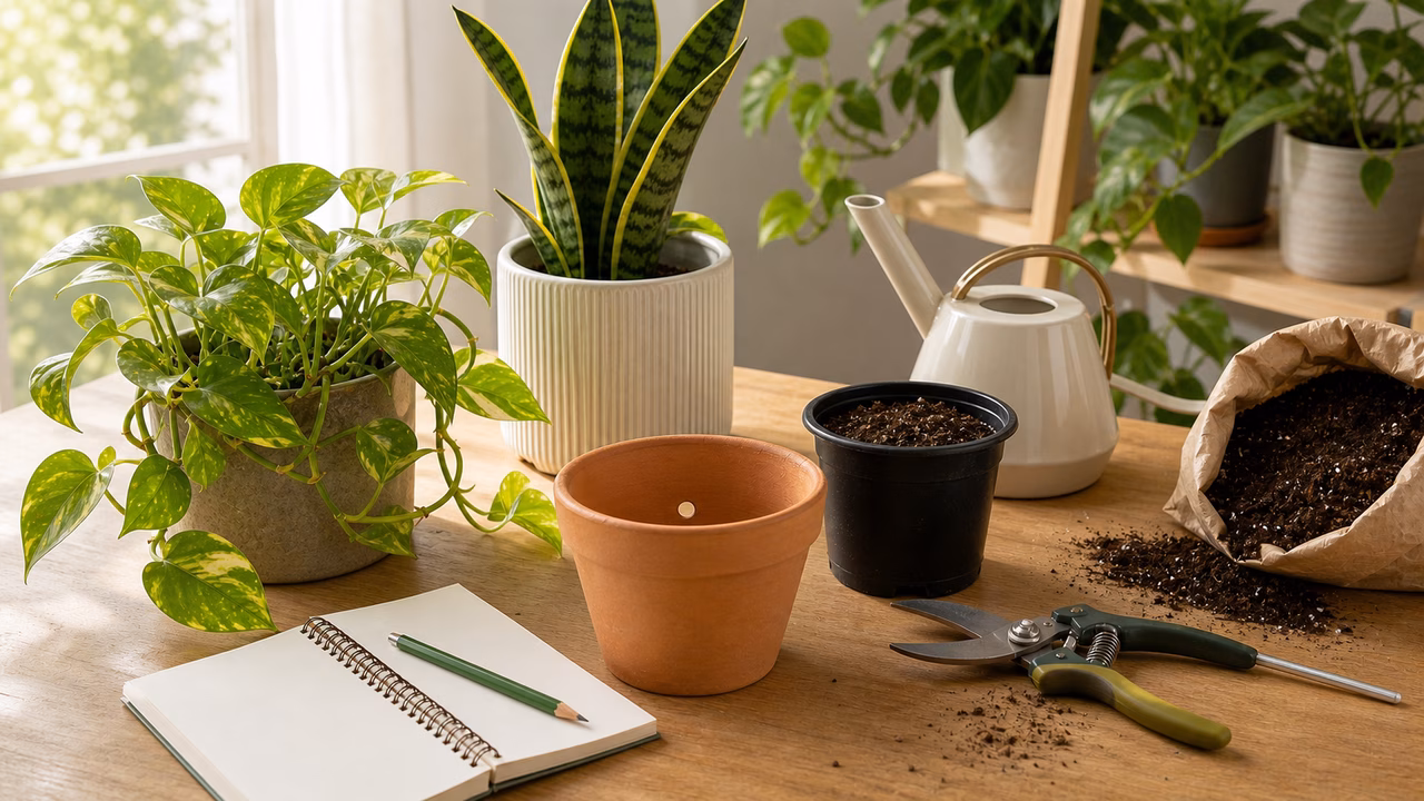 A practical indoor plant care setup for houseplant clinic for beginners.