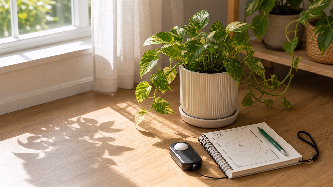 A practical indoor plant care setup for how to check indoor plant light.