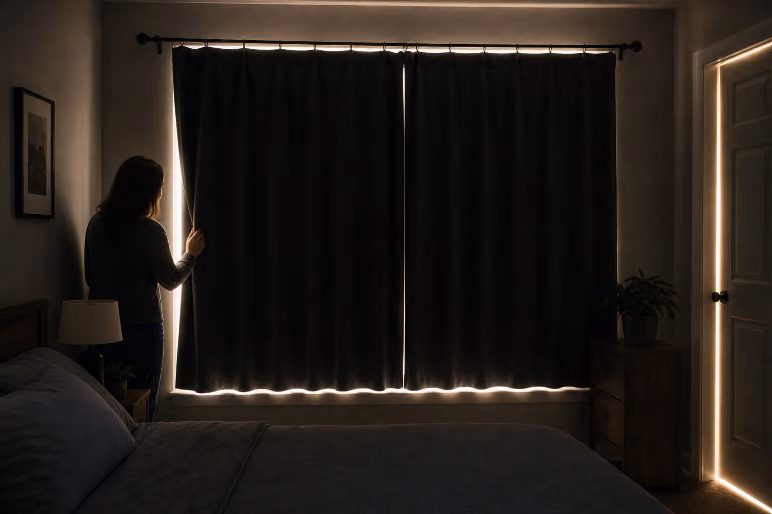 Blackout curtains leaking light at the edges