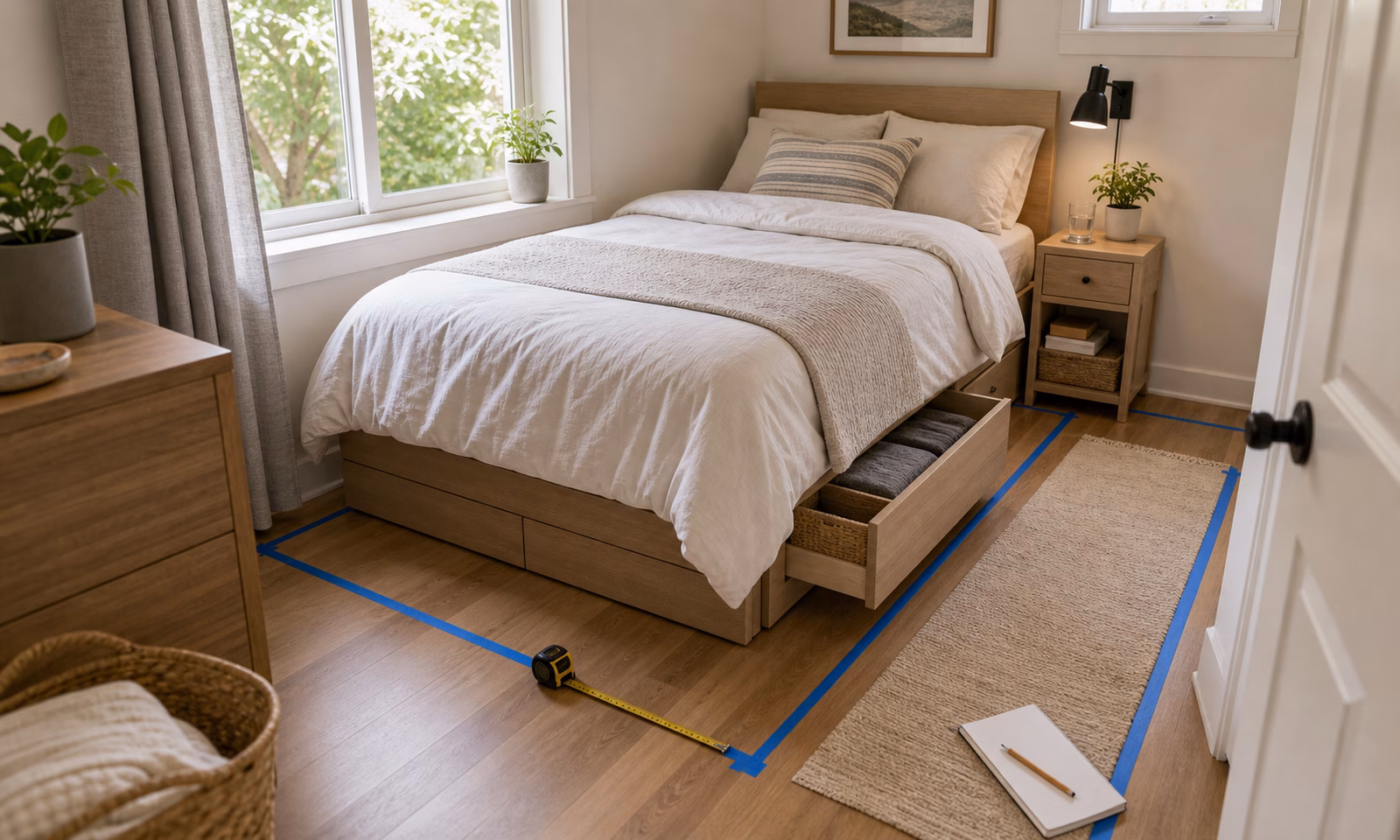 Small Bedroom Layout: Fit the Bed, Airflow, Storage, and Nightstand