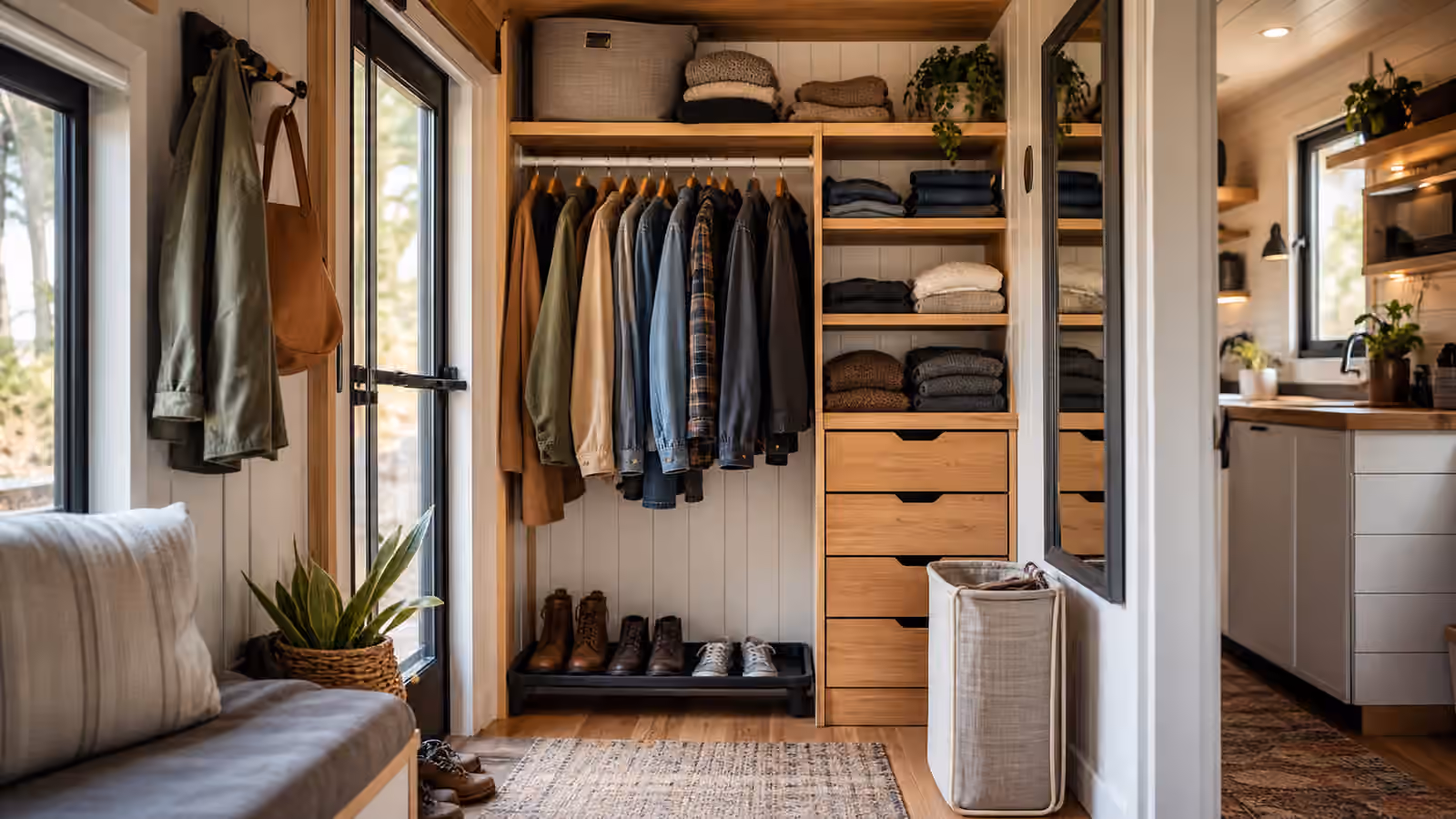 Tiny Home Closet and Clothing Systems: Dressing, Laundry, Shoes, and Seasons
