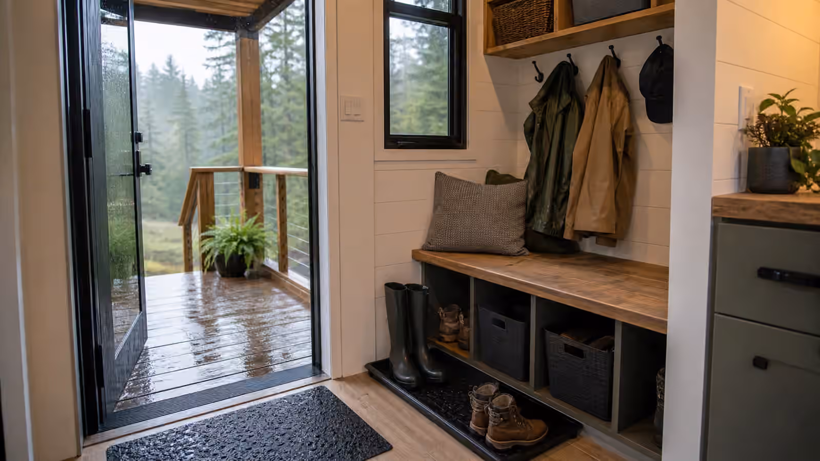 Tiny Home Entry Mudroom and Drop Zone Design: Shoes, Wet Gear, Packages, and Daily Reset